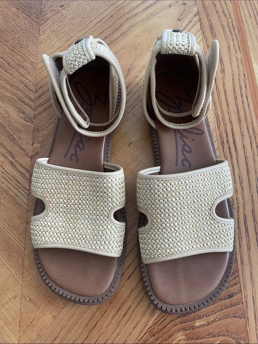 Zodiac Beige Woven Ankle-Strap Sandals